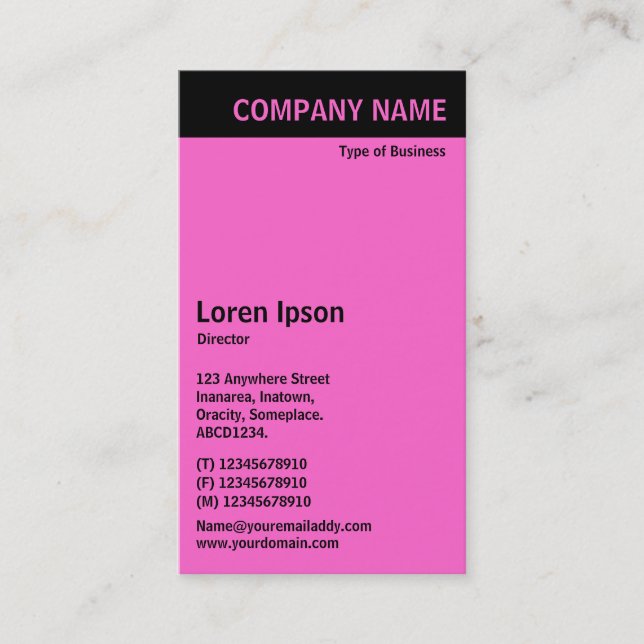 Vertical Header - Black with Pink FF66CC Business Card (Front)