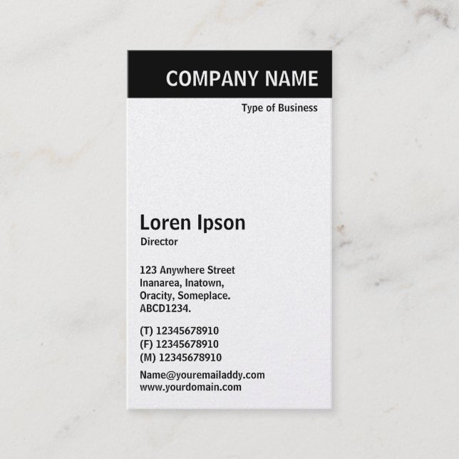 Vertical Header - Black with White (Platinum Card) Business Card (Front)
