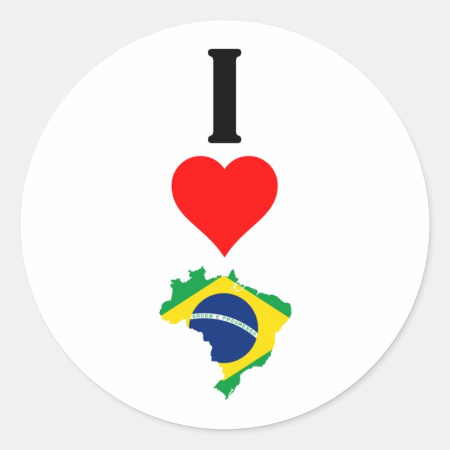 Vertical I Love Brazil / I Heart Brazil Brazilian Classic Round Sticker (Front)