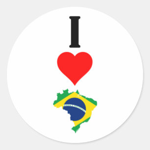 Vertical I Love Brazil / I Heart Brazil Brazilian Classic Round Sticker