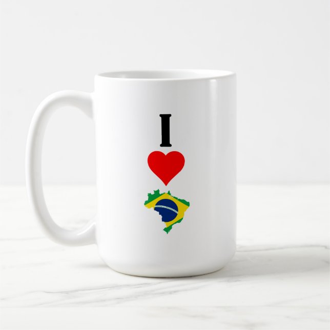Vertical I Love Brazil / I Heart Brazil Brazilian Coffee Mug (Left)