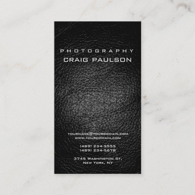 Vertical Leather Effect Photography Business Card (Front)