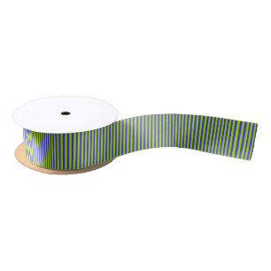Vertical Lime Green and Blue Stripes Satin Ribbon