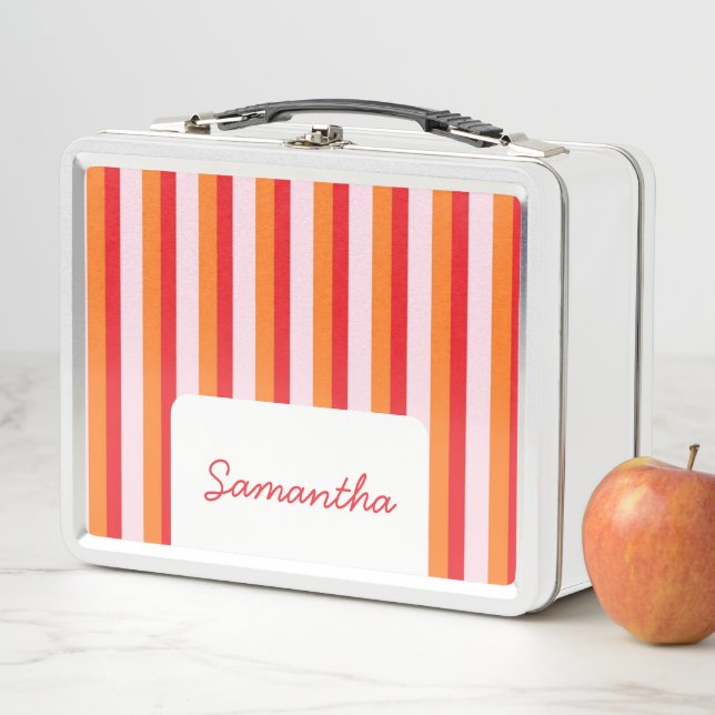 Vertical lines personalised stripes metal lunch box (In Situ)