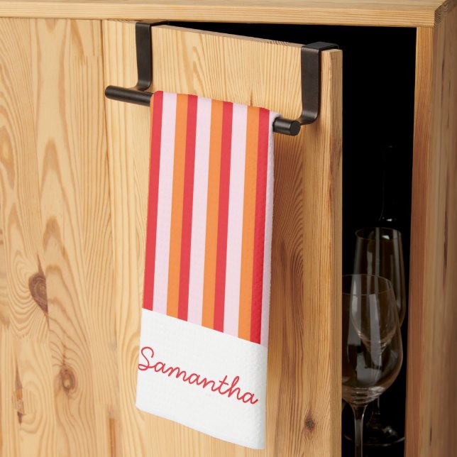 Vertical lines personalised stripes tea towel (Thirds Fold)