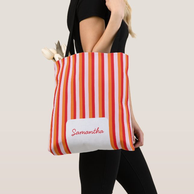 Vertical lines personalised stripes tote bag (Close Up)