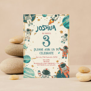 Vertical Little Astronaut Birthday Party Invitation