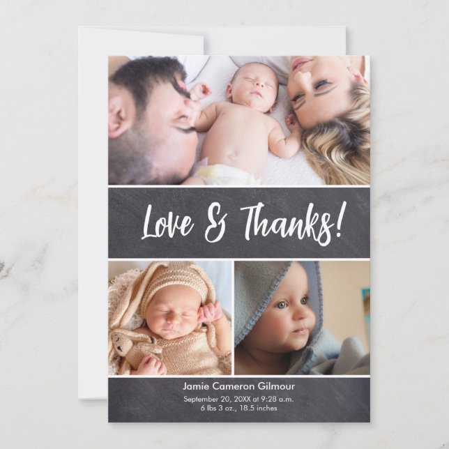 Vertical Love & Thanks Photo Collage Baby Shower  Thank You Card (Front)