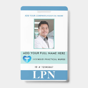 Vertical LPN, Licensed Practical Nurse, Photo ID Badge