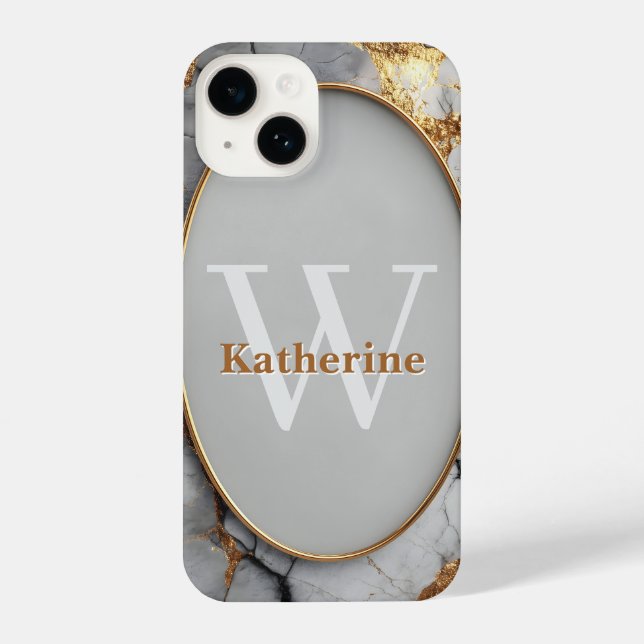 Vertical Luxury Oval Frame with Custom Name iPhone Case (Back)