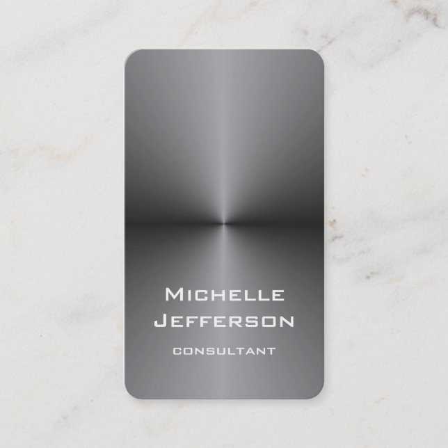 Vertical Metallic Silver Grey Stylish Trendy Business Card (Front)