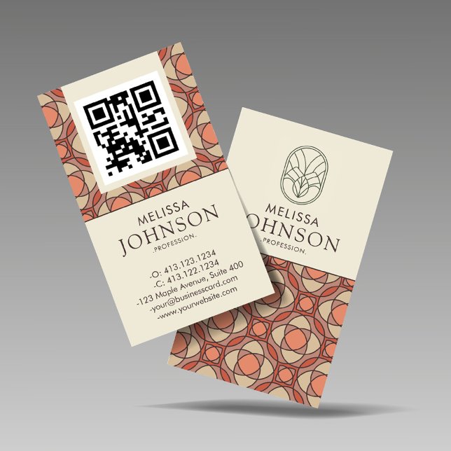 Vertical Mid-Century Modern Geometric QR Business Card (Creator Uploaded)