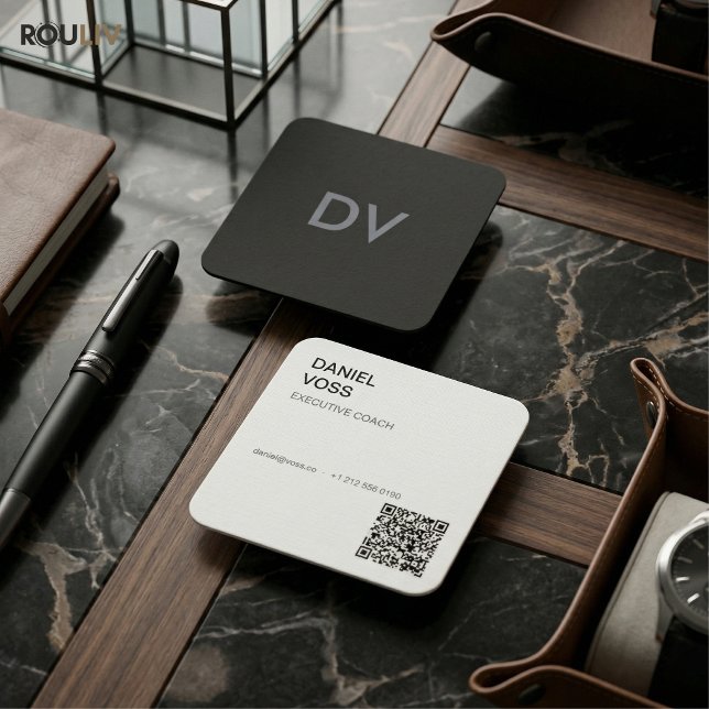 Vertical Minimal Modern QR Code | Professional  Square Business Card (Architectural Vertical Minimal QR Code Executive Consultant Professional
)