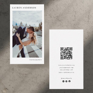 Vertical Minimalist Photo Business Card with QR
