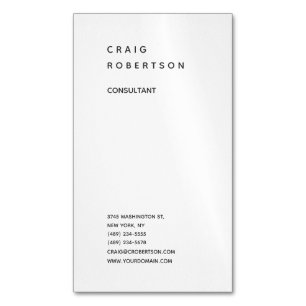 Vertical Minimalist Plain Modern Black & White Magnetic Business Card