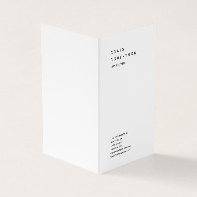Vertical Minimalist Plain Modern White Trendy Business Card (Outside)
