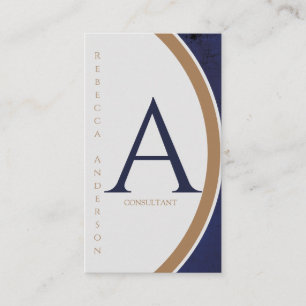 Vertical Modern Navy, Gold and White Monogram Business Card