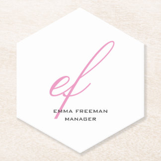 Vertical modern pink grey white huge monogram paper coaster