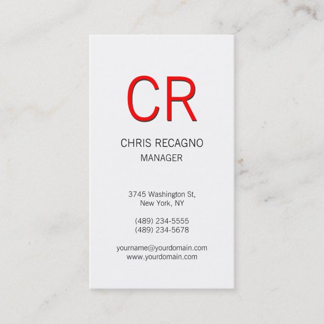 Vertical Modern Red Grey White Business Card (Front)