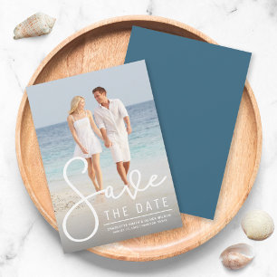 Vertical Modern Script Photo Save the Date Card