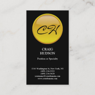 Vertical Monogram Yellow Black Business Card