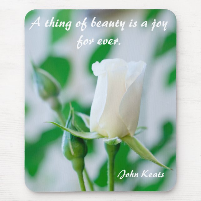 Vertical Mousemat White Rose & Keats Quote (Front)