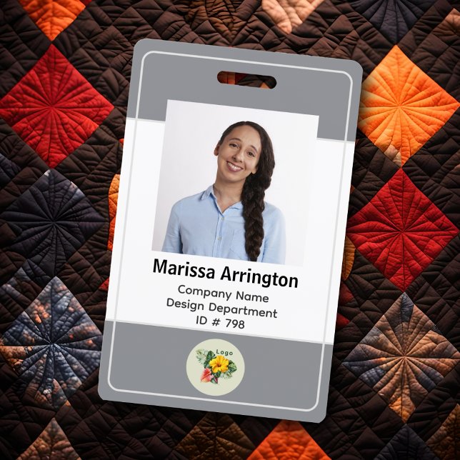 Vertical Neutral Grey Photo Name Tag ID Badge (Creator Uploaded)
