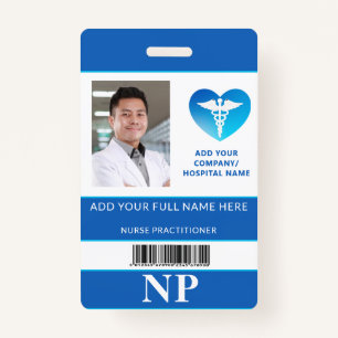 Vertical NP, Nurse Practitioner Photo ID Bar Code ID Badge