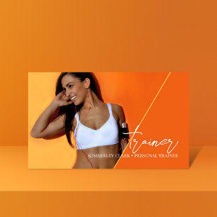 Vertical Orange Personal Trainer QR Code Photo Business Card