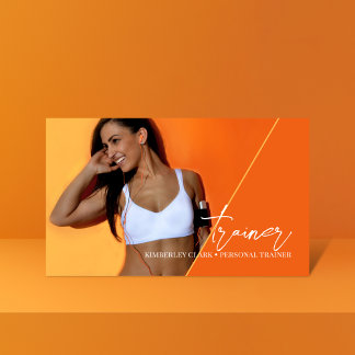 Vertical Orange | Personal Trainer QR Code Photo Business Card
