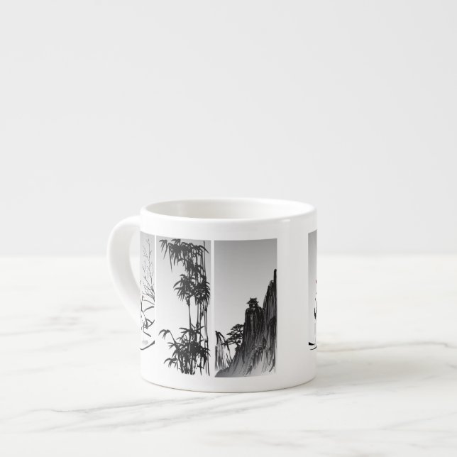 Vertical Oriental Scroll Espresso Cup (Front Left)
