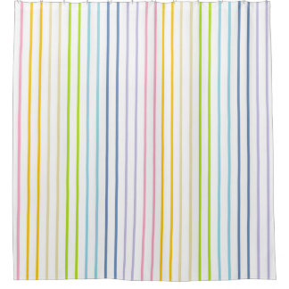 Vertical Outlined Pastel Rainbow Stripes Shower Curtain