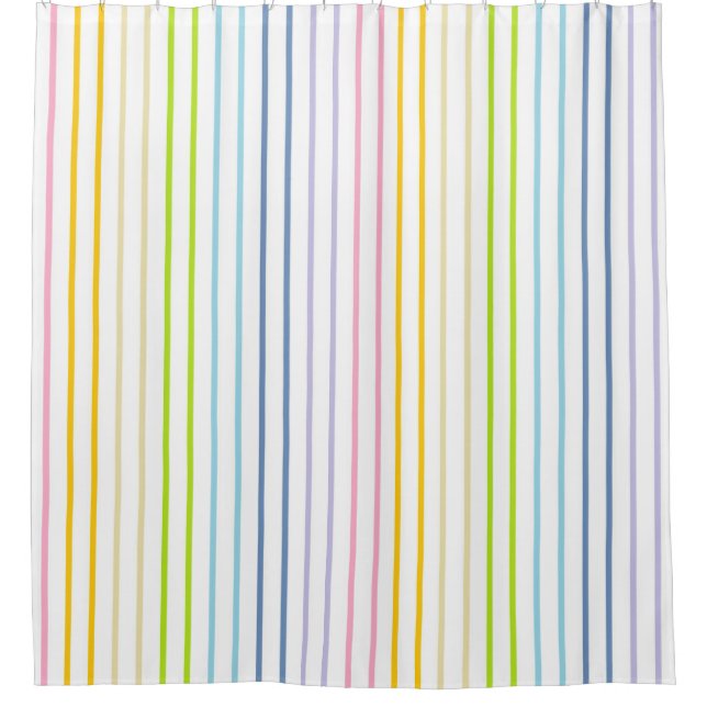 Vertical Outlined Pastel Rainbow Stripes Shower Curtain (Front)