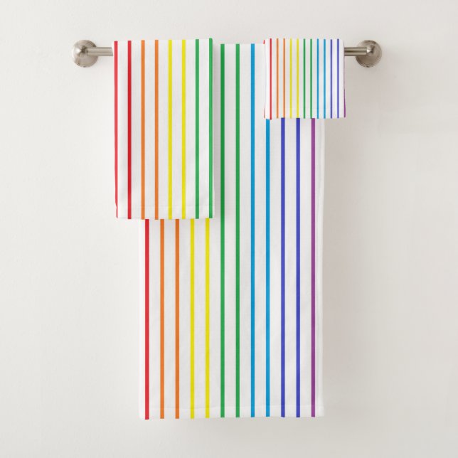Vertical Outlined Rainbow Stripes Bath Towel Set (Insitu)