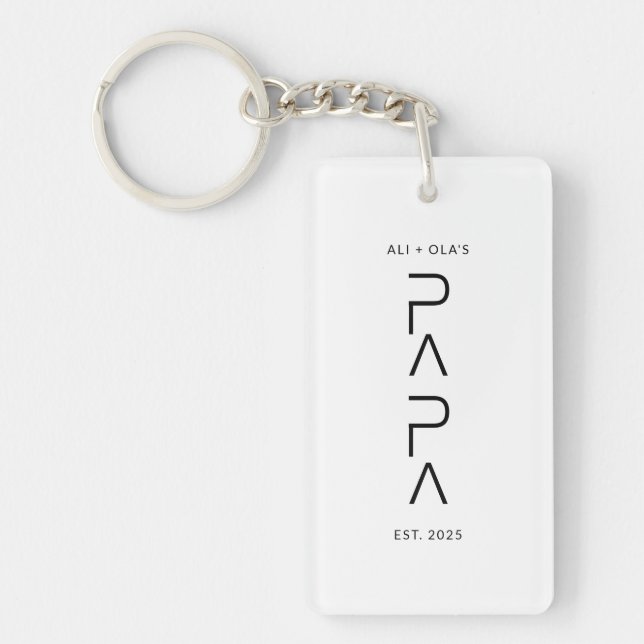 Vertical Papa Script with Kids Name Father's Day Key Ring (Front)