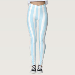 Vertical Pastel Blue and White Stripes Leggings