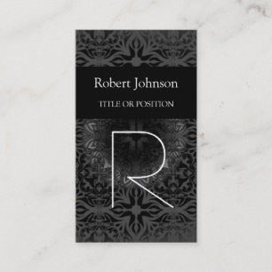 Vertical Pattern Black Grey Monogram Business Card