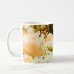 Vertical pattern of white roses. anniversary, back coffee mug