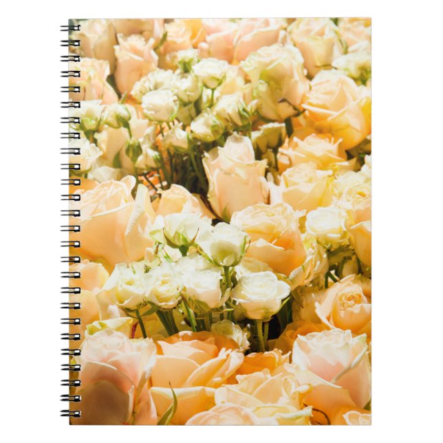 Vertical pattern of white roses. anniversary, back notebook (Front)