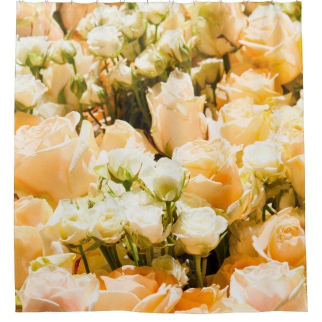 Vertical pattern of white roses. anniversary, back shower curtain (Front)