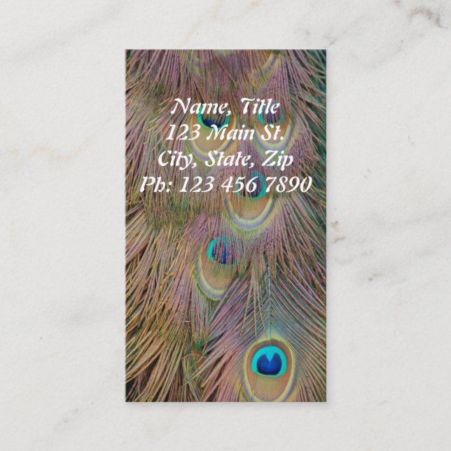 Vertical Peacock Feather Business Card (Front)