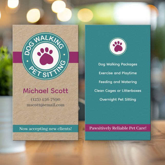 Vertical Pet Sitting Pawprint Business Card (Creator Uploaded)