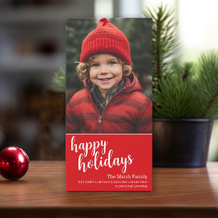 Vertical Photo - Christmas Red Script - Happy Holiday Card