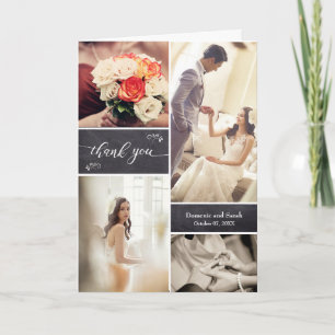 Vertical Photo Collage Rustic Wedding Thank You Card