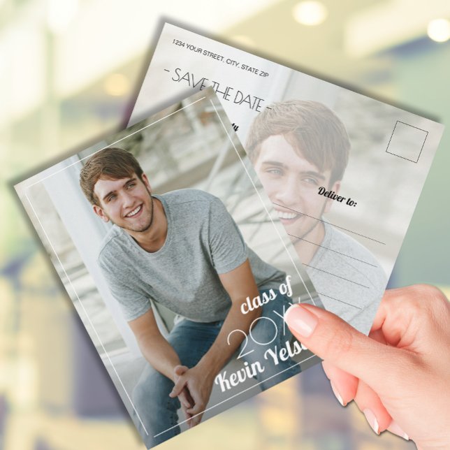 Vertical Photo Graduation Save the Date Postcard (Photo graduation Save the Date postcards feature your details on the back)