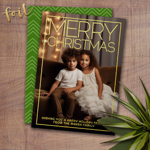 Vertical Photo - Huge Merry Christmas with Border Foil Holiday Card