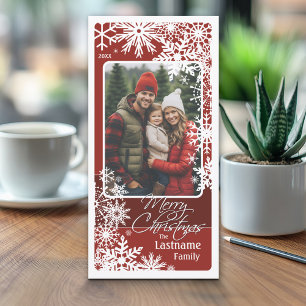Vertical Photo - Let It Snow - Burgundy Holiday Card