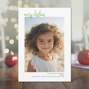 Vertical Photo - white border minimal - green back Holiday Card