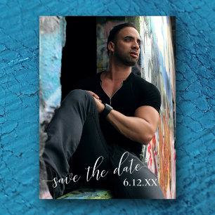 Vertical Photo White Text Save the Date Graduation Postcard