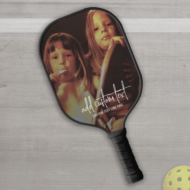 Vertical Photo with Custom Text in Trendy Script Pickleball Paddle (Creator Uploaded)